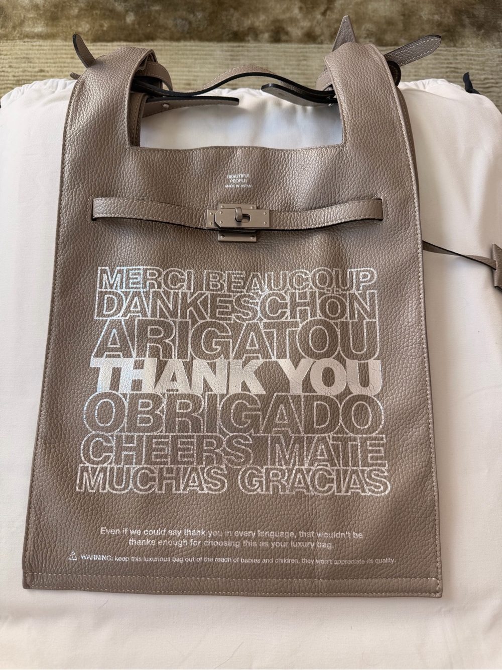 Beautiful People Japan Gratitude Tote L in Greybeige